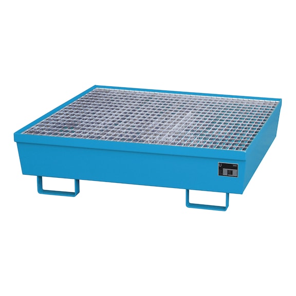 BAUER S&Uuml;DLOHN Auffangwanne mit Gitterrost LxBxH 1200x1200x335 mm RAL 5012 lichtblau - Auffangwanne f&uuml;r 200 l-F&auml;sser