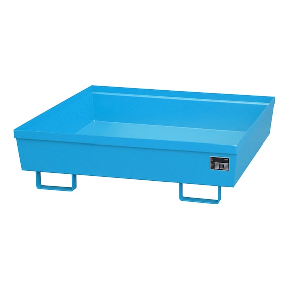 BAUER S&Uuml;DLOHN K&aacute;rmentő t&aacute;lca r&aacute;csrost&eacute;ly n&eacute;lk&uuml;l HxSz&eacute;xM 1200x1200x335 mm, RAL 5012 vil&aacute;gosk&eacute;k - Gyűjtőt&aacute;lca 200 l-es hord&oacute;khoz