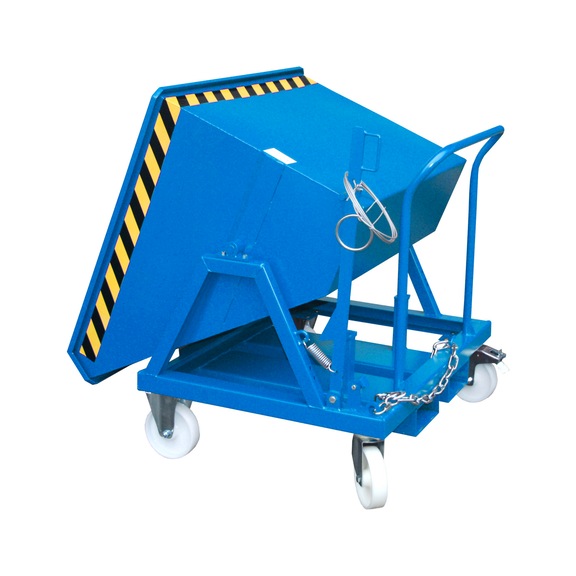 BAUER S&Uuml;DLOHN Vykl&aacute;pěc&iacute; korba, typ KS 400, 400 l, DxŠxV 1220x1010x1110 mm, RAL 5012 - N&aacute;doby na kovov&eacute; piliny, vykl&aacute;pěn&iacute; z&nbsp;m&iacute;sta obsluhy vysokozdvižn&eacute;ho voz&iacute;ku