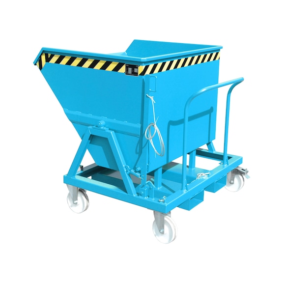 BAUER S&Uuml;DLOHN Bac basculant type KS 550 cap. 550 l, LxlxH 1 250x1 200x1 170 mm RAL 5012 - Conteneurs de copeaux, basculement depuis le si&egrave;ge conducteur du chariot &eacute;l&eacute;vateur