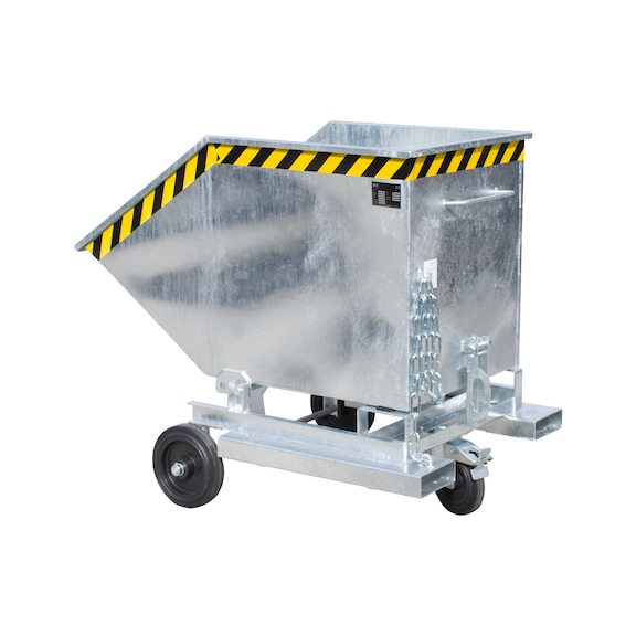 BAUER S&Uuml;DLOHN Horganyzott billenő kont&eacute;ner, 400 l, HxSzxM 1330 x 900 x 1&nbsp;090 mm - Tart&aacute;lykocsi kerekekkel—padl&oacute;szinten &uuml;r&iacute;thető opci&oacute;val