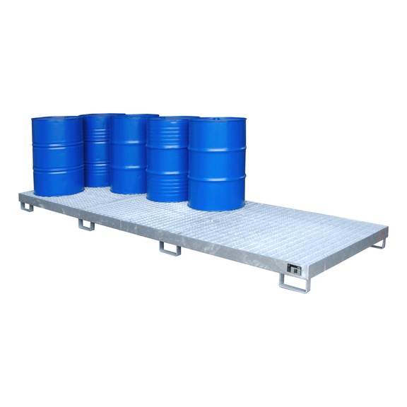 BAUER S&Uuml;DLOHN Izgaralı toplama kabı UxGxY 3880x1300x190 mm galvanizli - 200 litrelik variller i&ccedil;in toplama kabı