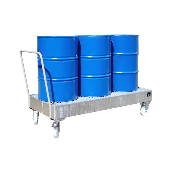 BAUER S&Uuml;DLOHN Opvangbak, 200 liter, 1800x800x430 mm, mobiel, verzinkt - Mobiele opvangbak voor vaten van 200 l