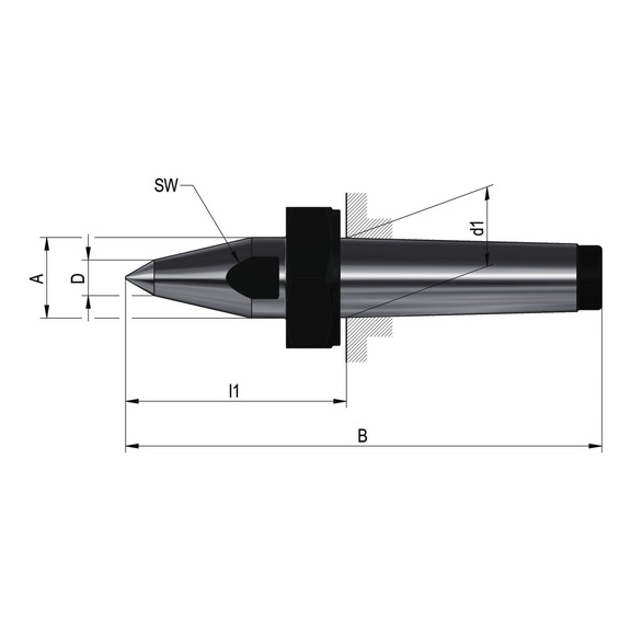 R&Ouml;HM Fixed centring centres, MK 6, similar to DIN 807, solid centre with extraction nut - Dead center (drill bit)