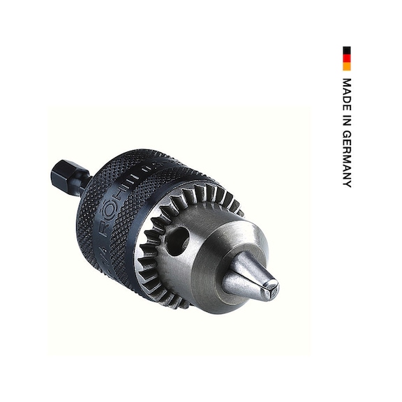 R&Ouml;HM PRIMA toothed collar drill chuck, size 6L, 1/4-inch hex shank, clamping range 0.5–6.5 - Key-type drill chuck