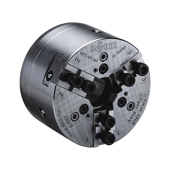 R&Ouml;HM KFD-HS 110 power chuck, 3-jaw cross-set, cylindrical centring mount - Lathe tip, arbor, chuck (machine tool)