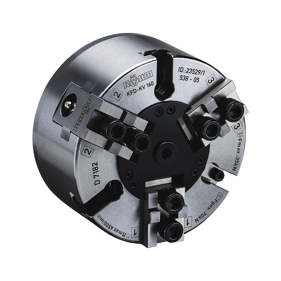 R&Ouml;HM KFD 160 3-jaw power chuck with cross-offset, cylindrical centring mount - Lathe tip, arbor, chuck (machine tool)