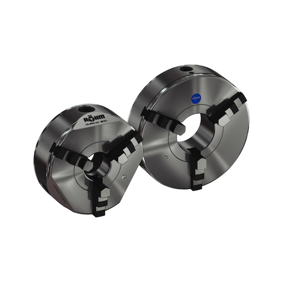 R&Ouml;HM Duro-M 140/3 flat-spiral chuck, cylindrical shank, drilling and turning jaws - Lathe tip, arbor, chuck (machine tool)