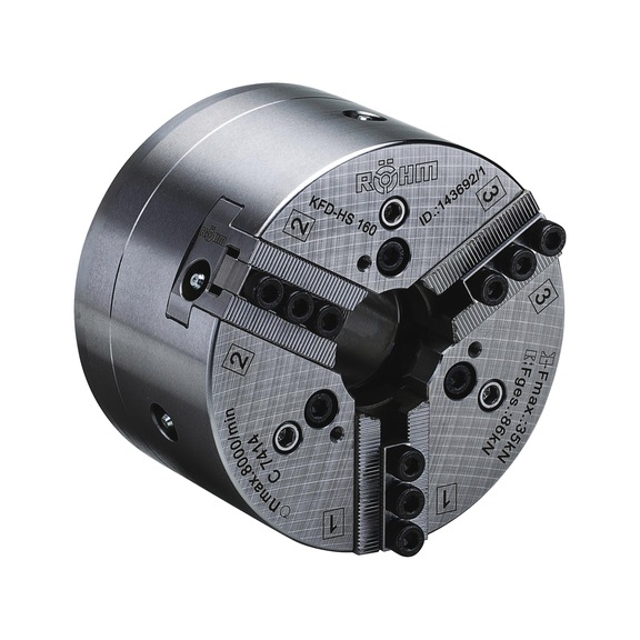 R&Ouml;HM KFD-HS 400 power chuck, 3-jaw, 90-degree pointed teeth, cylindrical - Lathe tip, arbor, chuck (machine tool)