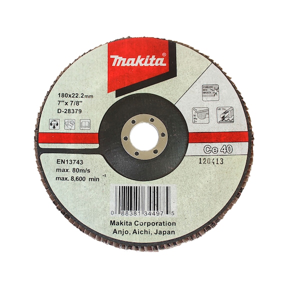 MAKITA F&auml;cherscheibe Durchmesser 180 mm CE40 abgewinkelt D-28379 - F&auml;cherschleifscheiben