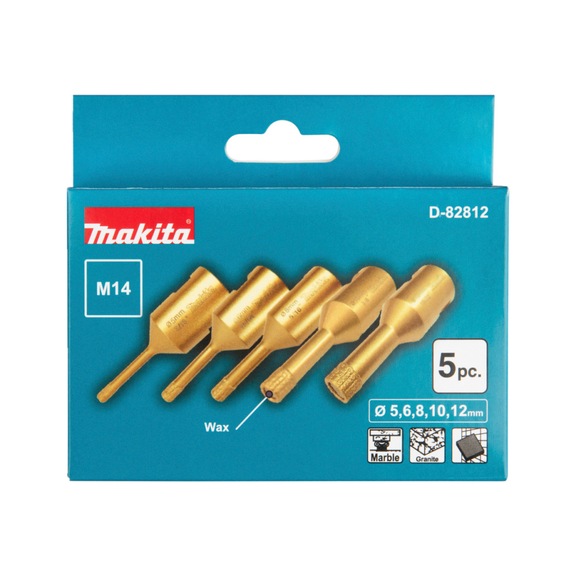 MAKITA Diamond hollow core drill bit set M14, 5-piece, diameter 5–12 mm, dry drilling D-82812 - Diamond core bits (M14)