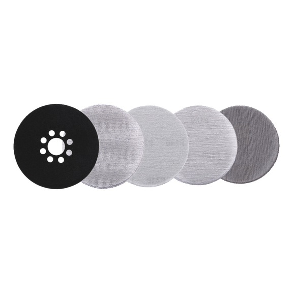 MAKITA 21-piece mesh sanding disc set, diameter 225 mm, grit sizes A80 – A240, hook-and-loop grid, D-82890 - Mesh abrasive, round, 225 mm