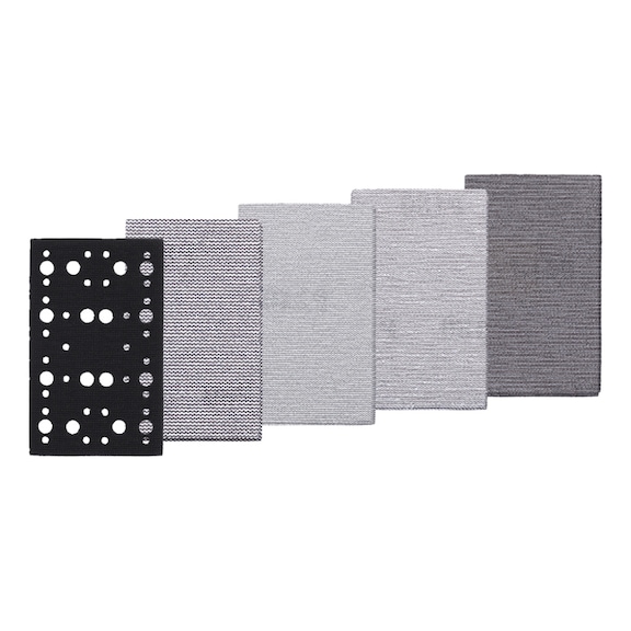 MAKITA 21-piece mesh sanding disc set, 80 x 130 mm, grit sizes A80 – A240, hook-and-loop grid D-82909 - Mesh abrasive 80 x 130 mm