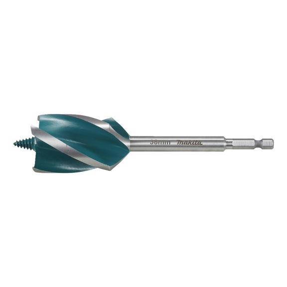 MAKITA Wood drill bit, 1/4 inch, diameter 38 mm, length 165 mm, four-flute E-26727 - Wood drill bits 1/4" hex