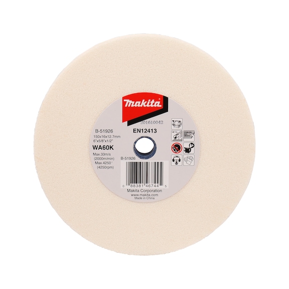 MAKITA Grinding stone WA60K 150 x 16 x 12.7 mm EN12413 Max. 4250 rpm B-51926 - Grinding stone