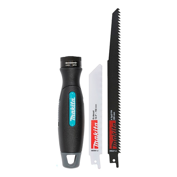 MAKITA Multitool handle including 2 reciprocating saw blades, 1/4-inch hex shank P-84866 - Saw blade assortment