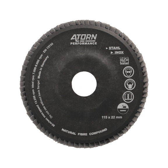 ATORN Zircopur flap disc 115x22.2 mm, grain 60 zirconia - Disque &agrave; lamelles