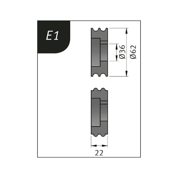 3880131 METALLKRAFT, Biegerollensatz Typ E1, Ø 62 x 36 x 22 mm - Biegerollensatz für Sickenbiegemaschinen