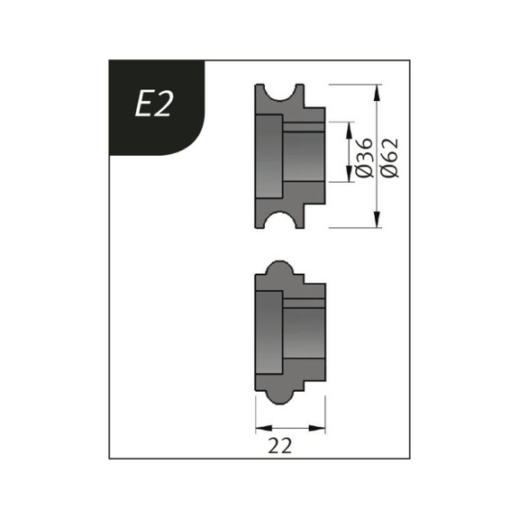 3880132 METALLKRAFT, Biegerollensatz Typ E2, &Oslash; 62 x 36 x 22 mm - Biegerollensatz f&uuml;r Sickenbiegemaschinen