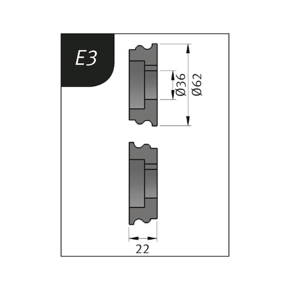 3880133 METALLKRAFT, Biegerollensatz Typ E3, Ø 62 x 36 x 22 mm - Biegerollensatz für Sickenbiegemaschinen