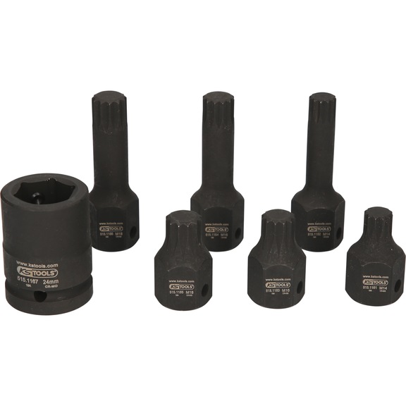 1/2 inch special power bit socket set, multi-tooth, 7-piece M14-M18 - Power bit sockets