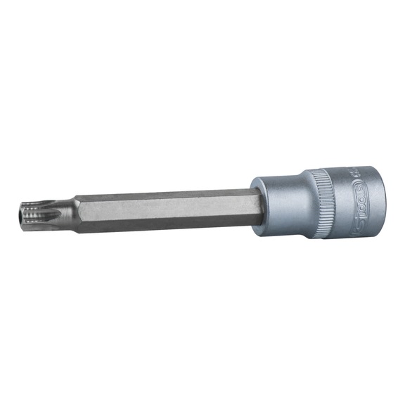 1/2 inch TX bit socket with end hole, long, TB60 on hanger - 1/2 inch Torx bit socket