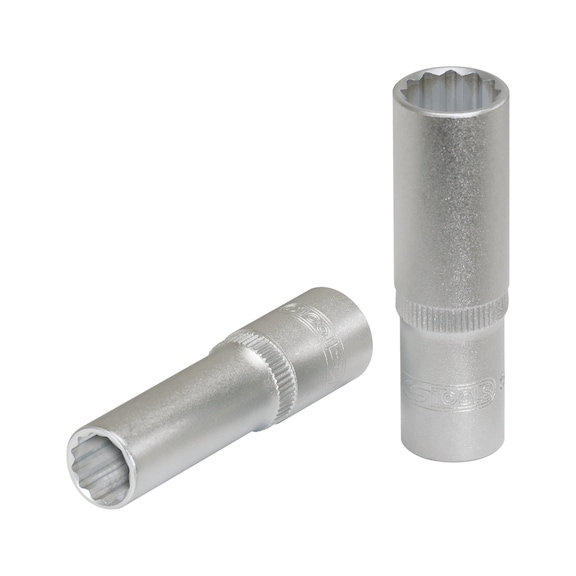 3/8 inch 12-point socket, long, 17 mm on hanger - 3/8 inch 12-point socket