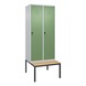 C+P Classic PLUS locker, bench, 2 compartments, 2120x800x815 mm, RAL 7035/6011 - Classic PLUS locker - 2