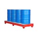 BAUER S&Uuml;DLOHN Ac&eacute;l gy.t&aacute;lca, RAL 3000, 4 db 200 l-es hord&oacute;hoz, HxSzxMa 2400x800x250 mm - K&aacute;rmentő t&aacute;lca 200 literes hord&oacute;khoz - 3