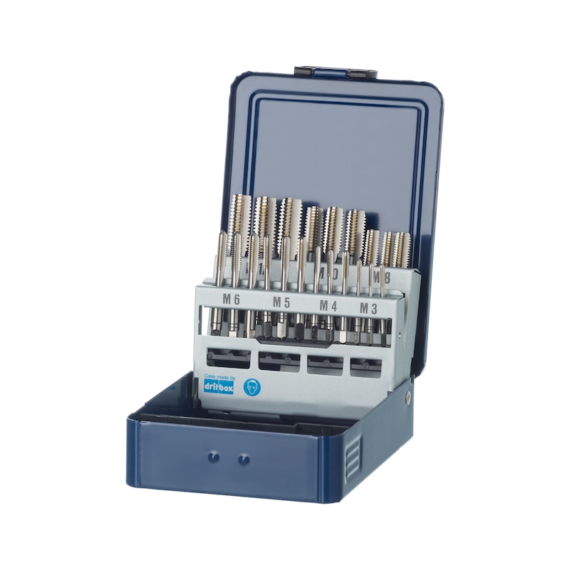 ATORN Jeu de tarauds à main HSSE M3-M12 en cassette, trou débouchant/borgne, ≤ 1xD 352 ATORN Jeu de tarauds à main HSSE M3-M12 en cassette, trou débouchant/borgne, ≤ 1xD 352