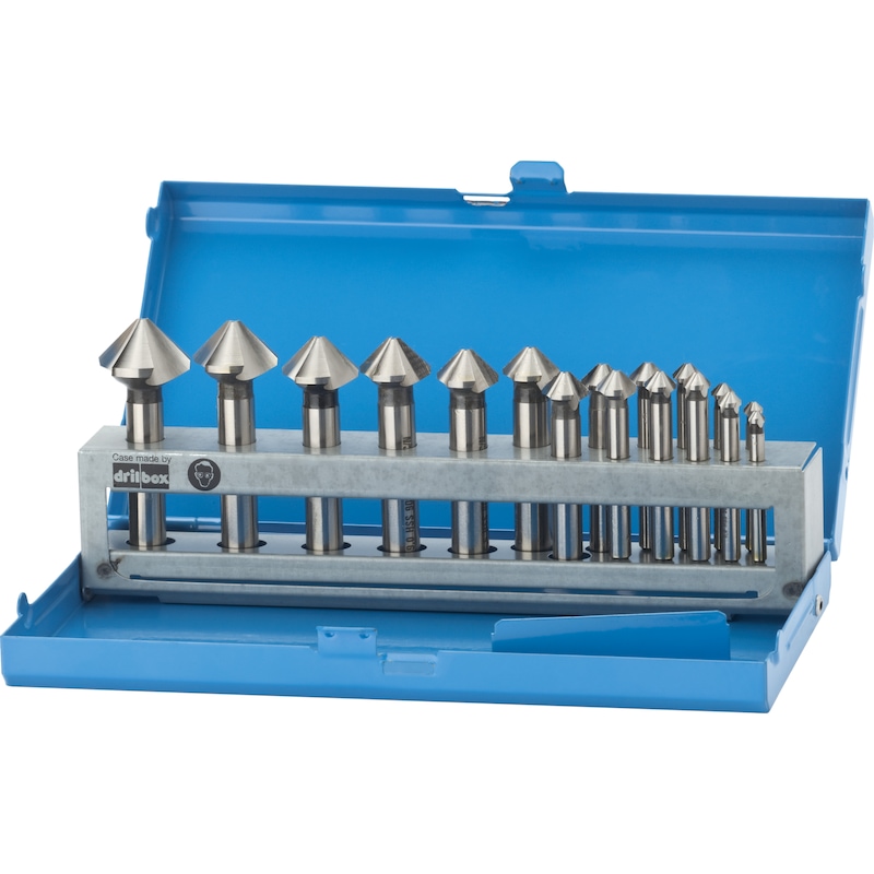ATORN jeu de fraises, 90°, HSS, T=3, 4,3-25,0 mm - Jeu de fraises coniques, 90°, HSS, triple arête de coupe