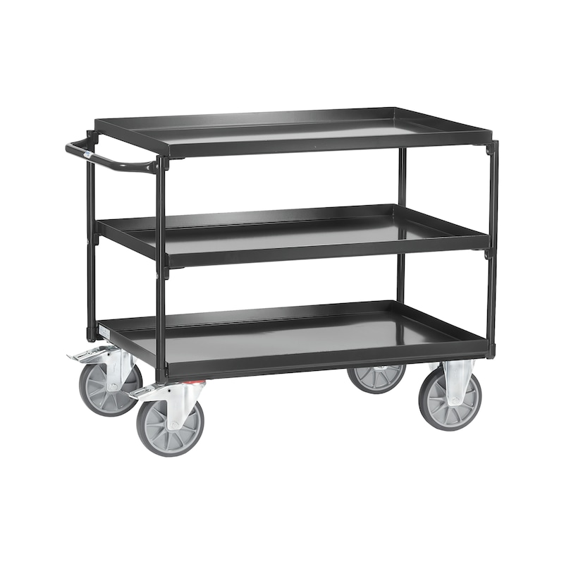 Produktbild von Fetra Ganzstahl-Tischwagen 3113 – 3 Ladeflächen, 740 X 480 Mm, 120 Kg Traglast, Blau, Mit Rollen & Antirutschbelag