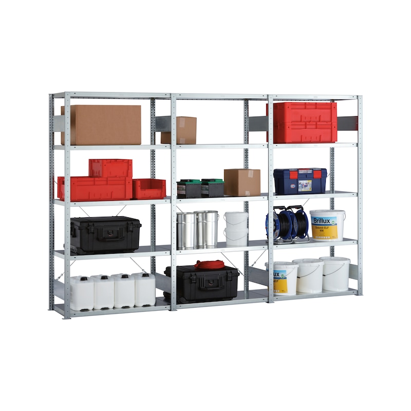 META plug-in rack CLIP 150, RAL7035, 6 shelves, basic sh. HxLxD 2500x1000x300 mm - Shelf boltless rack, single-row