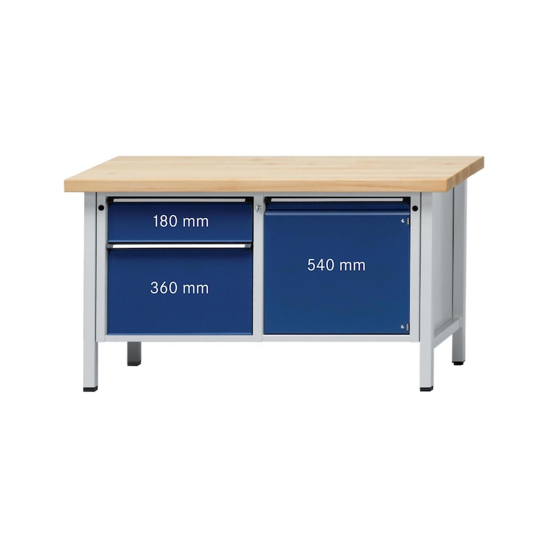 ANKE workb., mod. 232 V, panel w. uni. coating 1500x700x850 mm RAL 7035/7016 - Cabinet workbench, series V 1500