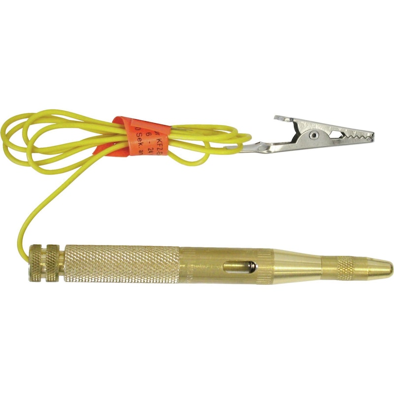 ORION voltage tester made of brass with cable 870 mm and clamp with needle tip - Voltage tester with brass housing