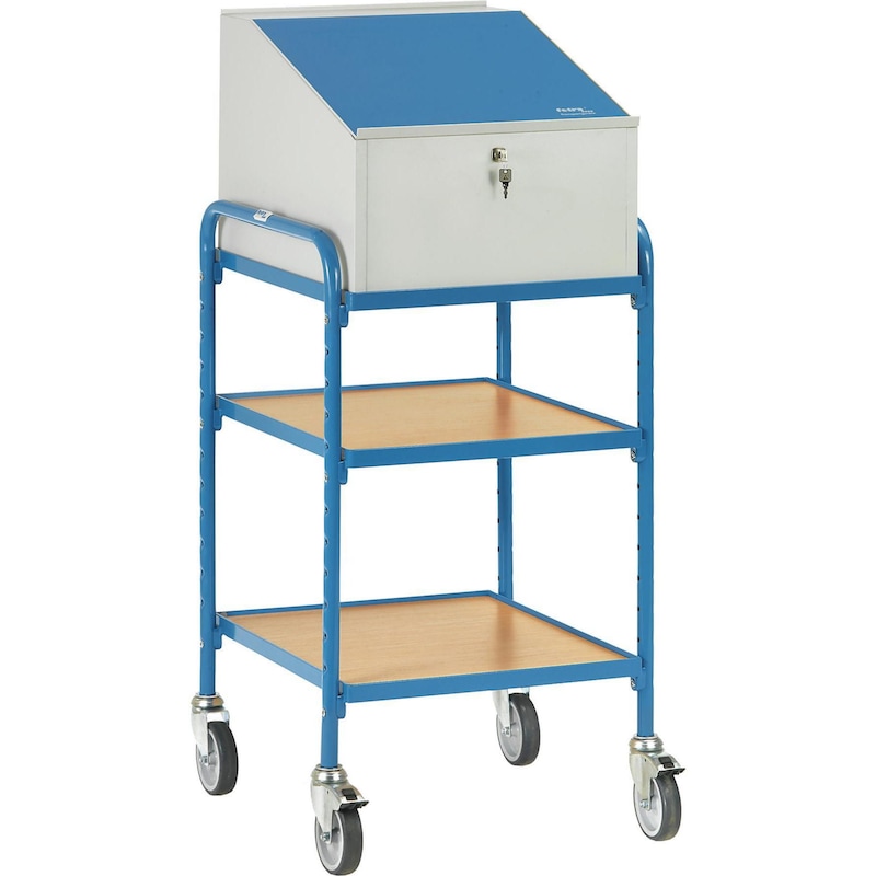 Pup. roul. 5844 zone charg.500 x 600 mm 150 kg, av 2 étag. et access. écritoire - Pupitre roulant avec 2 zones de chargement en bois