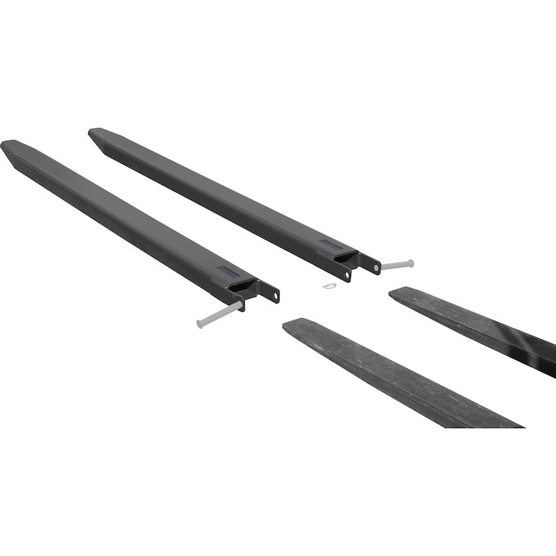 extensions fourches, concept ouverte, long. 1800 mm, lxH 128x48 mm, RAL 7021 - Extension de fourche, partie inférieure ouverte