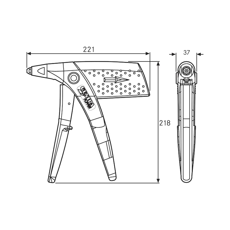 GESIPA Flipper hand riveting pliers, in box with 3 sizes of poly-grip rivets - Assorted rivets with hand-held riveting pliers, Flipper