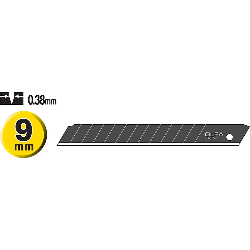 OLFA 9 mm ExcelBlack ultra-sharp snap-off blades in box with 10 pieces - Replacement snap-off blades 9 mm, pack of 10 pieces