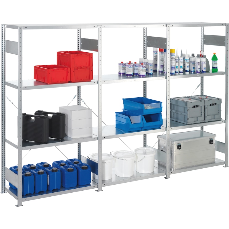 META plug-in rack CLIP 150, RAL7035, 6 shelves, basic sh. HxLxD 2500x1000x300 mm - Shelf boltless rack, single-row