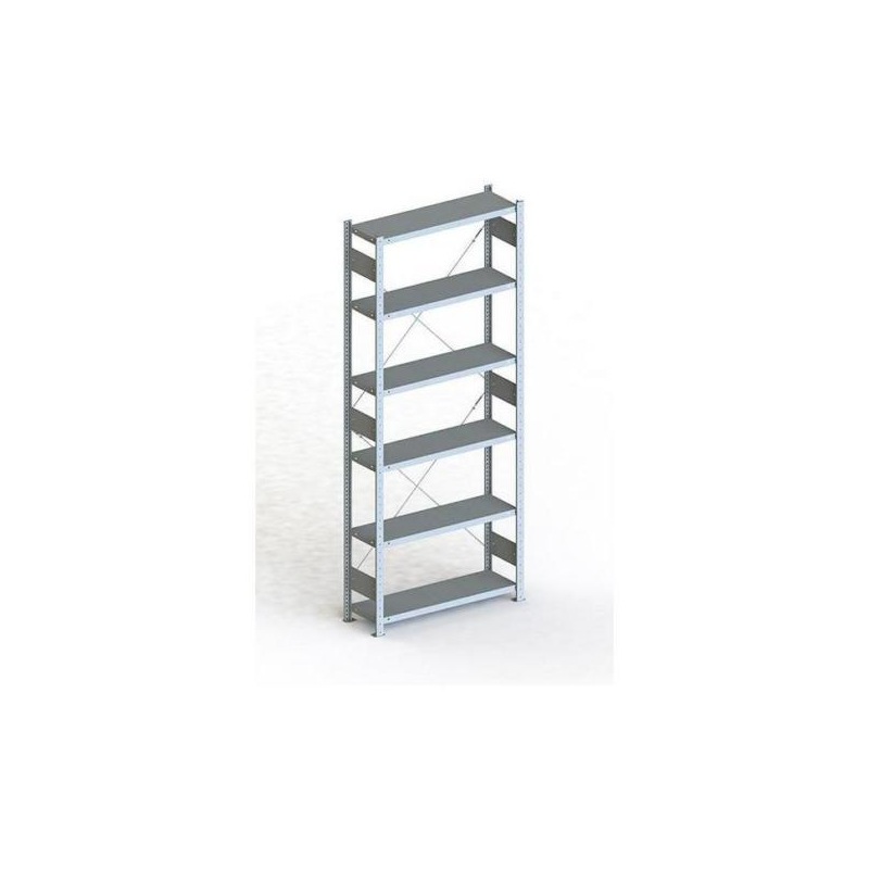 META plug-in rack CLIP 150, RAL7035, 6 shelves, basic sh. HxLxD 2500x1000x300 mm - Shelf boltless rack, single-row