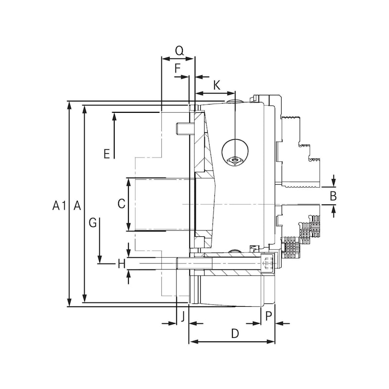 RÖHM DURO-T 3-jaw wedge bar chuck 250 mm DIN 6350-1 - DURO-T 3-jaw tapered rod lathe chuck DIN 6350-1