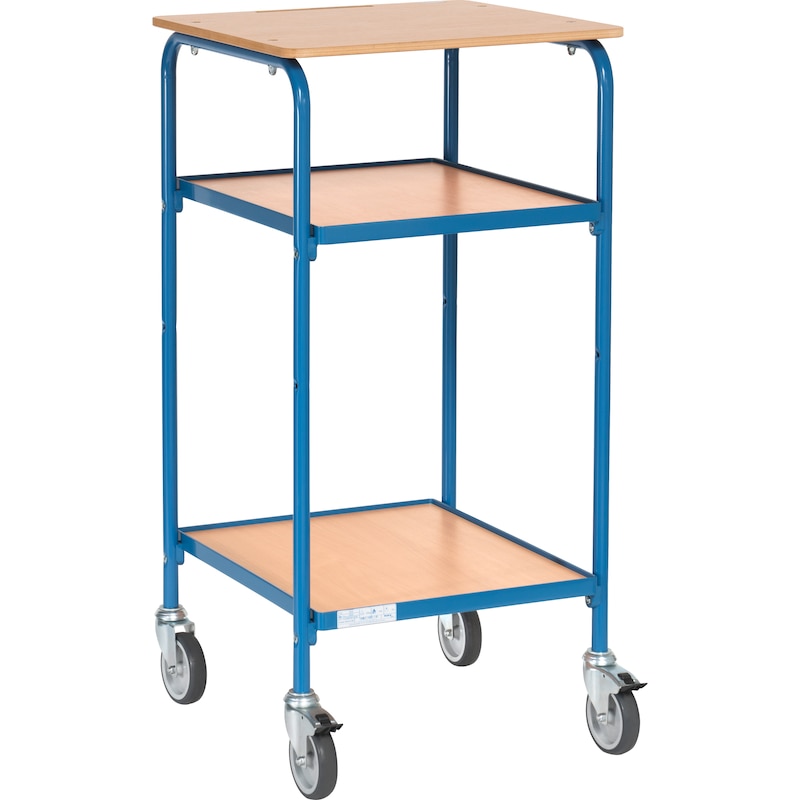 Pupitre roulant FETRA 5833 zone de charg. 500x600 mm 100 kg av. 2 plat. d'étag. - Pupitre roulant avec 2 surfaces de chargement en bois et support d'écriture horizontal
