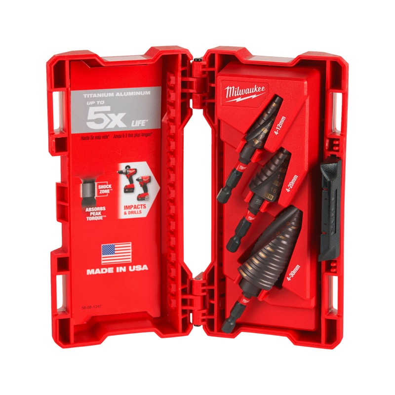 MILWAUKEE Shockwave stepped drill bit set, 3 pcs, 4-12 mm/1, 4-20 mm, 4-30 mm - Stepped drill bit set 48899266