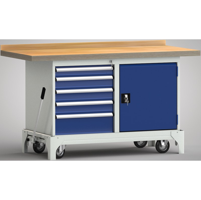 Tuere KLW-LUTZ Standard-Werkbank fahrbar 1500x700x866 2 Gehäuse, 1 Türe und 5 ...