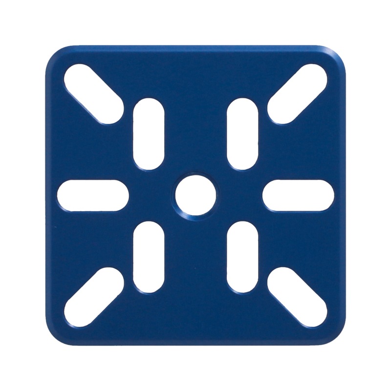 Bride de raccordement en aluminium, bleu, M8, 51,5 x 51,5 x 10 mm - Plaque de montage en aluminium