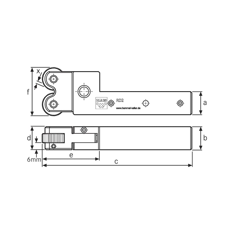 Porte-outils à moleter ZEUS, 25x20 mm, pour 2 outils de moletage 20x8x6 mm - Outil à moleter (série RD2 modèle 141)