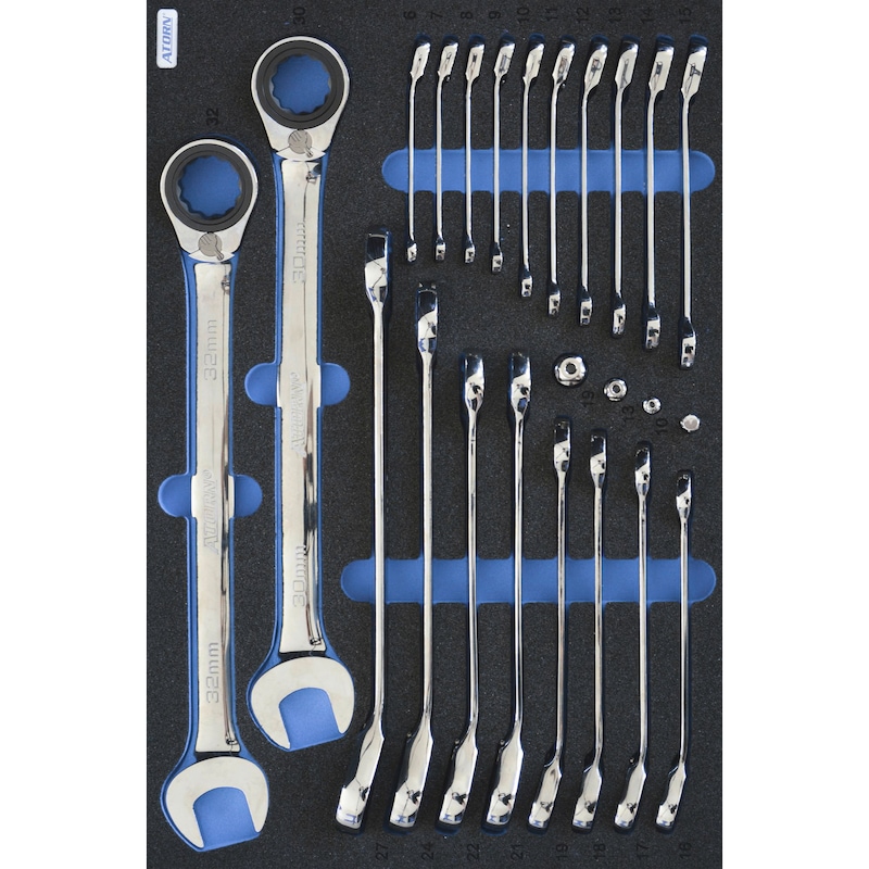 ATORN Hard foam insert 345x172x516 mm equipped with 19 combination wrenches