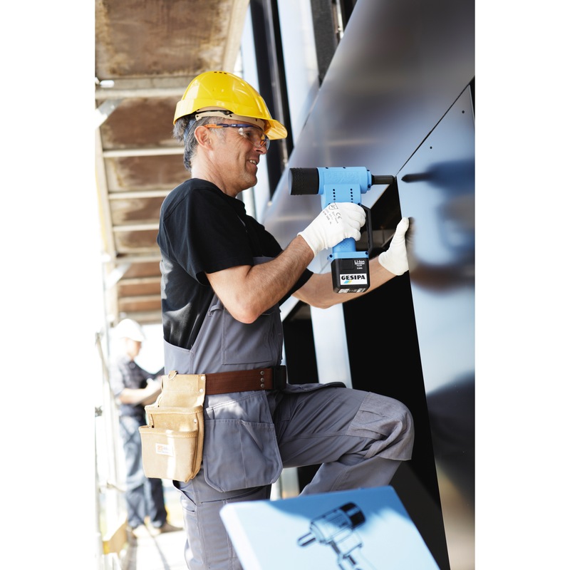 GESIPA AccuBird blind rivet gun with 14.4 V Li-ion battery and charger in case - electro-mechanical blind rivet setting tool