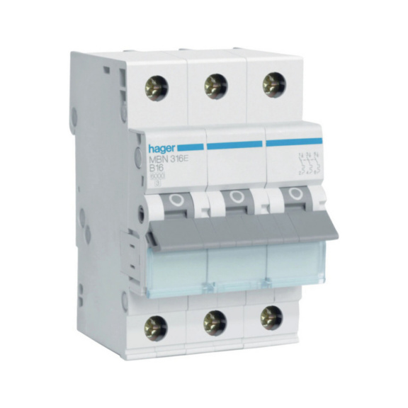 Johdonsuojakatkaisija MBN 6kA Hager - JOHDONSUOJAK. 3-NAP B 3X16A MBN316E